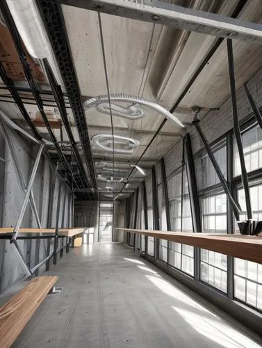 ceiling construction,daylighting,steel construction,structural plaster,wooden beams,ceiling ventilation,concrete ceiling,steel beams,steel scaffolding,multi storey car park,roof truss,prefabricated buildings,loft,archidaily,school design,folding roof,roof structures,hallway space,thermal insulation,conference room,Commercial Space,Working Space,Urban Industrial