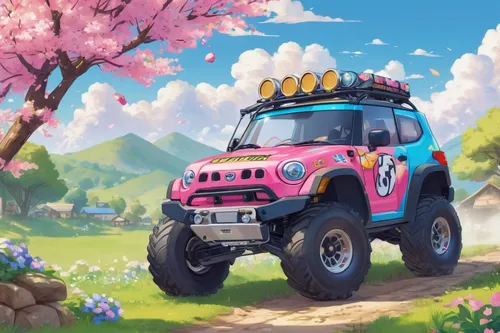 Describe a challenging race or off-road adventure where Napa filters outshine the competition. Use action-packed language to capture readers' attention.,japanese sakura background,easter truck,flower 