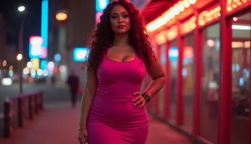 girl in a long dress,purple dress,girl in red dress,photo session at night,man in red dress,nightdress,street shot,a girl in a dress,colored lights,neon light,nightlife,long dress,neon,neon candies,girl in a long dress from the back,retro woman,neons,evening dress,mauve,alley,Photography,General,Realistic