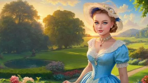 Romantic masterpiece oil painting, beautiful curvy busty woman portrait, standing silk dress, standing, southern belle, nostalgic 1950's style kitsch, breathtaking beautiful epic vast southern plantat