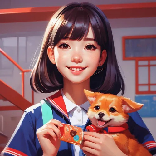 shiba,akita inu,shiba inu,girl with dog,白斩鸡,honmei choco,kitsune,puppy pet,japanese icons,cute fox,child fox,portrait background,japanese terrier,dog illustration,青龙菜,game illustration,japanese kawaii,retro girl,siu mei,pet,Conceptual Art,Fantasy,Fantasy 19