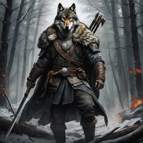 wolf hunting,grey fox,lone warrior,fox hunting,gamekeeper,wolf,south american gray fox,chasseur,robin hood,huntress,gray wolf,the wanderer,canidae,fox,cat warrior,howling wolf,mercenary,wolf bob,hunter,red wolf,Conceptual Art,Fantasy,Fantasy 11