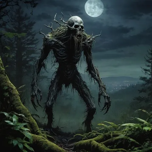 moonsorrow,slender,wendigo,nekron,skinwalker,grimm reaper,Illustration,Realistic Fantasy,Realistic Fantasy 06