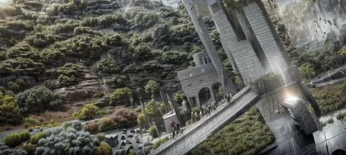 overpass,concrete bridge,insurgent,highway bridge,scenic bridge,futuristic landscape,digital compositing,steep mountain pass,mountain highway,mountain road,mountain pass,sweeping viaduct,street canyon,great wall,canyon,ravine,district 9,road bridge,hanging bridge,valley of death