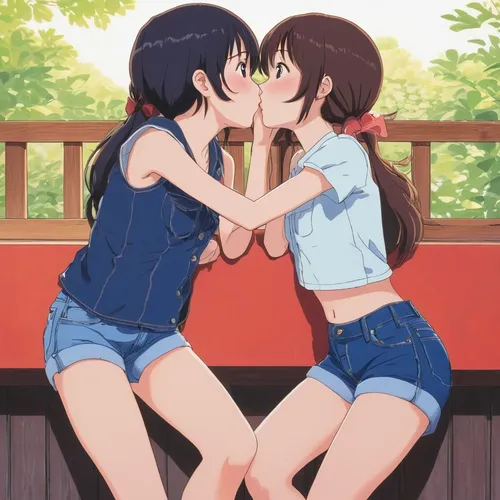 girl kiss,cheek kissing,kissing,making out,two girls,kiss,smooch,hiyayakko,sonoda love live,first kiss,himuto,kisses,torii,jean shorts,biting,jinrikisha,popsicle,hands holding,euphonium,nibble,Conceptual Art,Daily,Daily 27