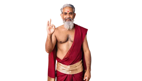 Hindu god, Lord Brahma, four heads, facial close-up, golden skin, white beard, mustache, vermilion mark on forehead, sacred thread, traditional Indian clothing, dhoti, angavastra, Shankha, Chakra, Abh