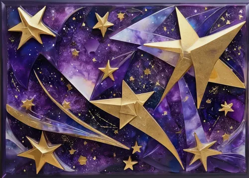 Craft a mystical galaxy-themed resin art with swirling purple and gold colors, resembling distant stars.,star bunting,star garland,colorful star scatters,hanging stars,colorful stars,star scatter,star