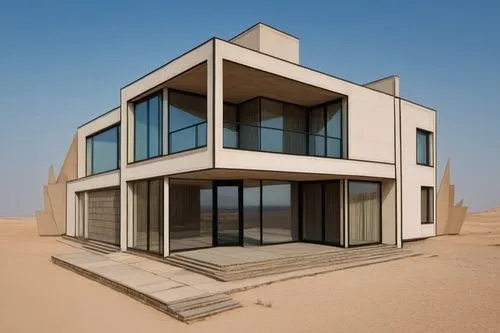 an architectural house sits in the desert,dunes house,cubic house,admer dune,cube stilt houses,cube house,san dunes,Photography,General,Natural