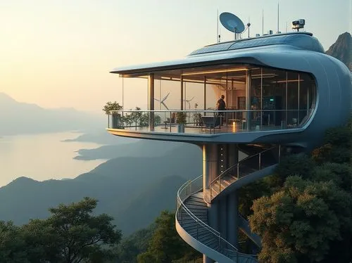 futuristic architecture,futuristic landscape,dreamhouse,malaparte,sky apartment,observation deck,the observation deck,electrohome,beautiful home,sky space concept,modern architecture,dunes house,luxury property,observation tower,house in the mountains,prefab,house in mountains,houseboat,penthouses,chemosphere,Photography,General,Realistic