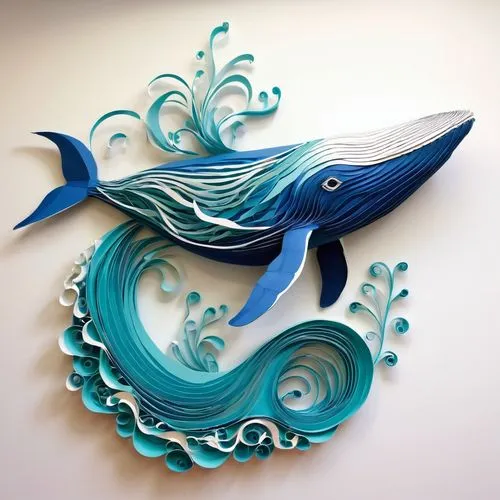 paper art,3d art,glass painting,japanese wave paper,blue fish,dolphin fish,Unique,Paper Cuts,Paper Cuts 01