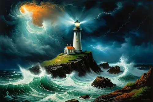 electric lighthouse,lighthouse,light house,lighthouses,sea storm,phare,Illustration,Realistic Fantasy,Realistic Fantasy 32