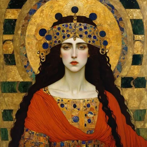 the magdalene,cleopatra,artemisia,minerva,cepora judith,rusalka,art nouveau,priestess,portrait of christi,the angel with the veronica veil,mary-gold,the prophet mary,lacerta,accolade,art nouveau design,celtic queen,the hat of the woman,sheftalia,portrait of a woman,byzantine,Art,Artistic Painting,Artistic Painting 32