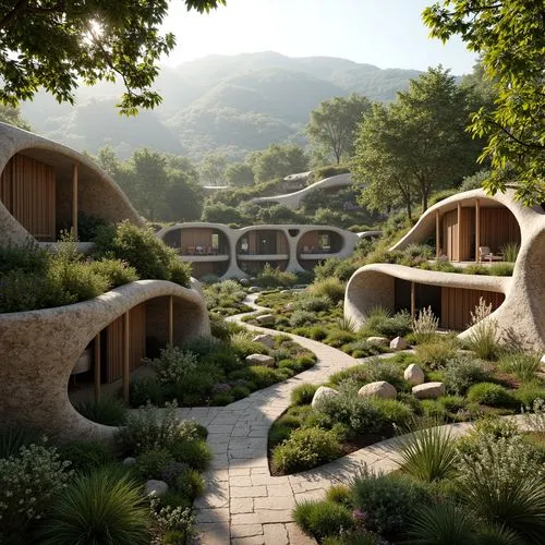 earthship,ecovillages,ecotopia,ecovillage,biopiracy,mountain settlement,mushroom landscape,futuristic architecture,alpine village,biospheres,rivendell,tulou,biomes,futuristic landscape,roundhouses,knight village,hobbiton,fairy village,grass roof,wine-growing area