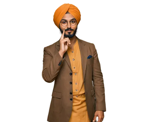 Bhagat Singh, photographer, Indian man, beard, turban, mustache, brown skin tone, black hair, glasses, traditional clothing, holding camera, standing, confident pose, natural lighting, shallow depth o