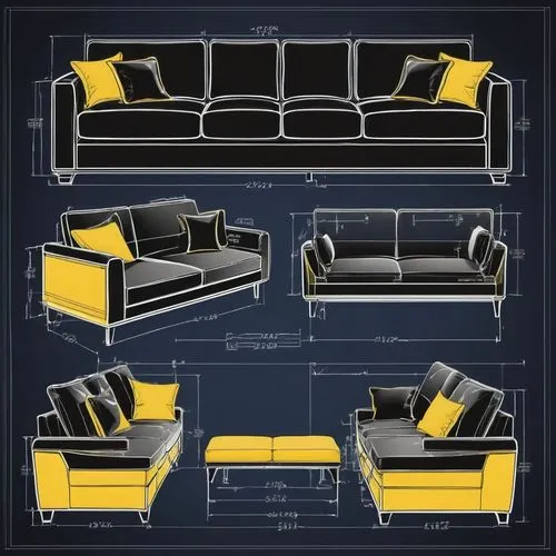 A sofa for three people, black color with a yellow pillow, simple modern design,sofa set,seating furniture,sofa bed,sofa cushions,sofa,cinema seat,settee,loveseat,home theater system,furniture,soft fu