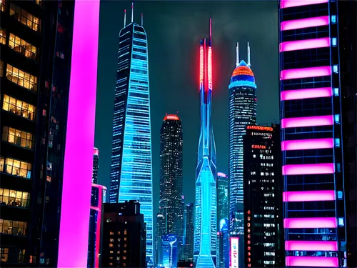 coruscating,metropolis,cybercity,neon arrows,coruscant,skyscrapers,urban towers,neons,makati,esb,futuristic,ctbuh,dubai,colored lights,1 wtc,international towers,capcities,wtc,fantasy city,manhattanite,Conceptual Art,Sci-Fi,Sci-Fi 13