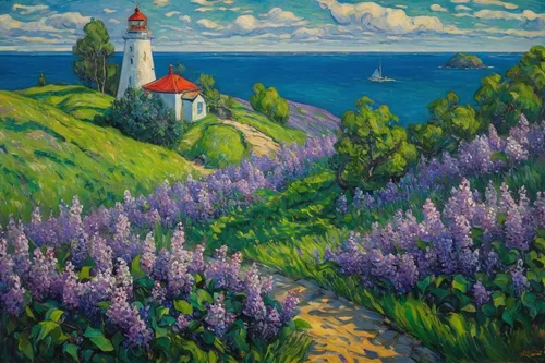 lupines,purple landscape,coastal landscape,lavendar,maine,quebec,light house,la violetta,lavandula,church painting,sea-lavender,lighthouse,lavender fields,point lighthouse torch,painting technique,petit minou lighthouse,post impressionist,crisp point lighthouse,lavender field,lilac arbor,Conceptual Art,Sci-Fi,Sci-Fi 11