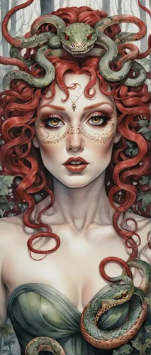 medusa,medusa gorgon,gorgon,dryad,anahata,poison ivy,tentacles,siren,rusalka,cnidaria,promethea silkmoth,fae,tentacle,serpent,merfolk,tendril,caduceus,the enchantress,angelica,cayenne,Illustration,Abstract Fantasy,Abstract Fantasy 11