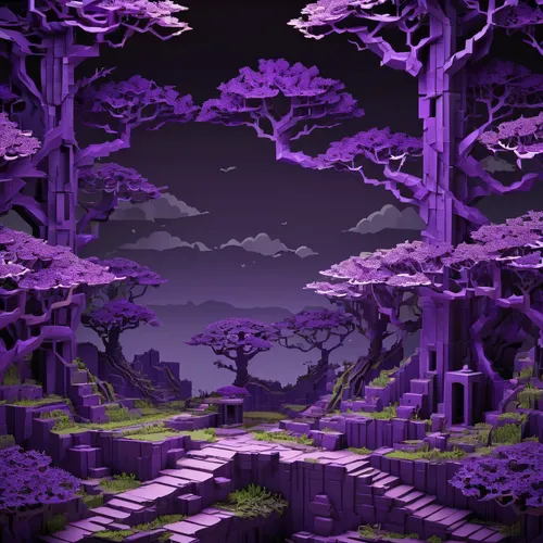 purple landscape,purple wallpaper,cartoon video game background,cartoon forest,jacaranda,mushroom landscape,haunted forest,fractal environment,purple background,tree grove,3d background,halloween background,defense,purpleabstract,purple,wall,fairy forest,bonsai,the forest,elven forest,Unique,Paper Cuts,Paper Cuts 03