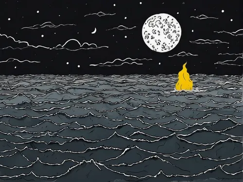 sailboat,sailing-boat,sailing boat,sea night,sail boat,paper boat,hanging moon,sailing orange,buoy,lampion,grey sea,adrift,sail,sailing blue yellow,sea,herfstanemoon,sailboats,starry night,moon landing,sailing,Illustration,Children,Children 06