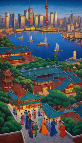 osaka bay,haikou city,yokohama,huangpu river,dalian,xiamen,shanghai disney,herman park,chinese art,pudong,tokyo disneysea,nanjing,moc chau hill,taiwanese opera,tianjin,osaka port,changgyeonggung palace,daecheong lake,buddhists monks,kaohsiung city,Art,Classical Oil Painting,Classical Oil Painting 27