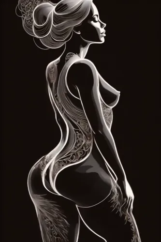 art deco woman,woman silhouette,female body,volou,bodypainting,ukwu,derivable,decorative figure,body painting,woman sculpture,neon body painting,bodypaint,sculpt,pin-up girl,curvaceous,mermaid silhouette,rankin,woman's backside,black woman,african woman