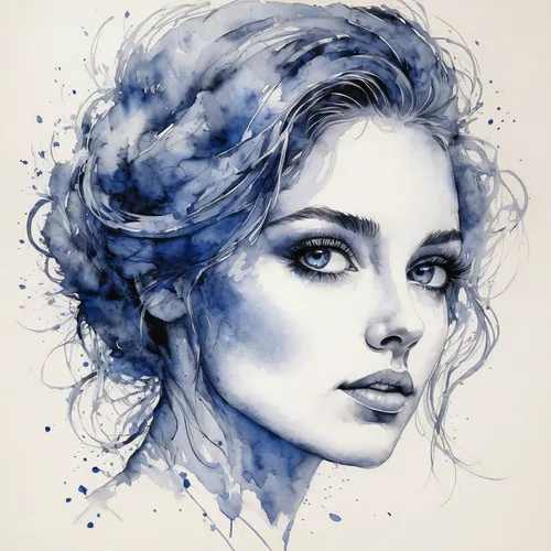 watercolor blue,blue painting,fashion illustration,blue rose,mazarine blue,blue hydrangea,watercolor pencils,blue enchantress,bluejay,cobalt blue,fantasy portrait,winterblueher,watercolor women accessory,blue moon rose,the snow queen,white rose snow queen,sapphire,watercolor painting,watercolor paint,girl portrait,Illustration,Paper based,Paper Based 15