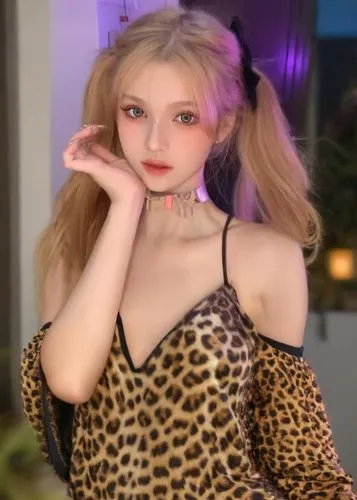 a beautiful young lady with long blonde hair,kotova,gabsi,cheetah print,szewczenko,ann,anastasiadis