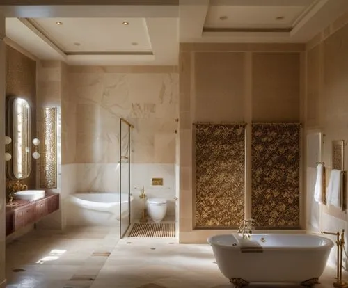 luxury bathroom,casa fuster hotel,bathroom,luxury home interior,yellow wallpaper,bathtub,almond tiles,bath,luxury decay,luxury hotel,gleneagles hotel,interior design,shower bar,tiles,beauty room,luxur