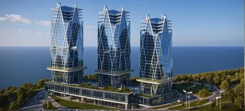 Skyscraper with Glass Facade commercial  at first 3 floors and green roof,batumi,stalin skyscraper,escala,skyscapers,vladivostok,penthouses,gdynia,damac,residential tower,varna,sigishoara,yantai,mamai