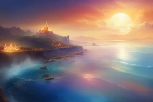 fantasy landscape,fantasy picture,dragonstone,landscape background,world digital painting,dreamscape,dreamscapes,atlantica,an island far away landscape,dunluce,cliffside,sea landscape,fantasy art,trin