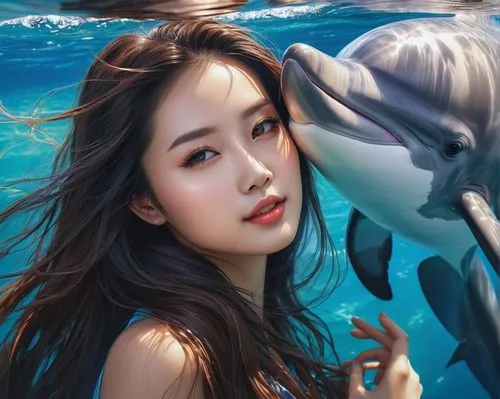 girl with a dolphin,dolphin background,two dolphins,dolphin rider,oceanic dolphins,dolphins,dolphin,trainer with dolphin,dolphins in water,dolphin show,bottlenose dolphins,dolphin swimming,porpoise,cetacea,sea mammals,dauphins,underwater background,bottlenose,donsky,mermaid background,Conceptual Art,Fantasy,Fantasy 03