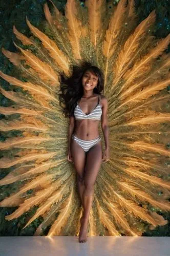 a woman is standing next to a peacock and posing for the camera,amerie,amerykah,fire angel,navys,badu,taraji