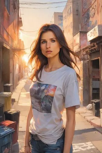 girl in t-shirt,wonder woman city,tshirt,iranian,isolated t-shirt,digital compositing,tee,woman walking,portrait background,world digital painting,girl walking away,city ​​portrait,hollywood actress,wonderwoman,woman holding gun,haifa,jordanian,tel aviv,in a shirt,dubai,Digital Art,Watercolor