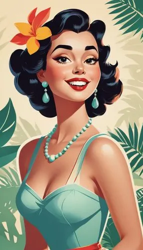 retro 1950's clip art,hawaiiana,retro pin up girl,hula,tretchikoff,retro women,Illustration,Vector,Vector 01