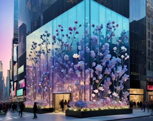 flower wall en,glass facade,apple store,glass building,glass facades,hongdan center,radio city music hall,new york aster,walt disney center,rockefeller plaza,new york restaurant,chrysler fifth avenue,