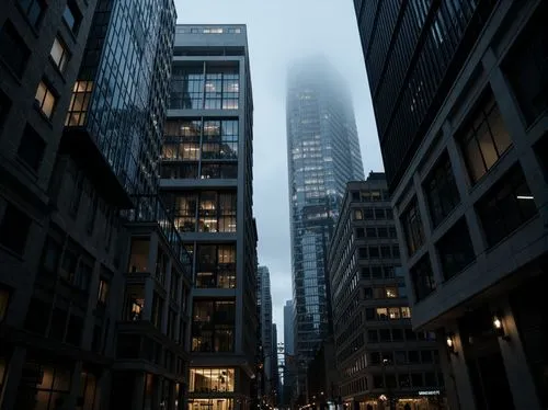 financial district,tall buildings,highrises,skyscrapers,high rises,yonge,metropolis,1 wtc,foggy day,taikoo,ctbuh,skycraper,north american fog,the fog,gotham,foggy,dense fog,midtown,coruscant,business district