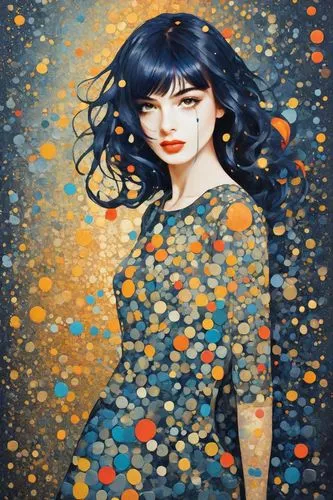 kusama,viveros,orange dots,oil painting on canvas,seni,glass painting,dots,musidora,jasinski,bjork,colored pencil background,oil painting,kreuk,painter doll,paillettes,polka dot dress,klimt,polka dot paper,art painting,fantasy portrait,Digital Art,Poster