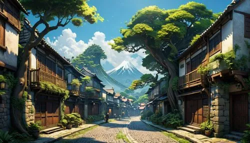 tsukemono,ryokan,kyoto,meteora,japan landscape,mountain village,studio ghibli,nikko,koyasan,ginkaku-ji,bonsai,aurora village,world digital painting,ancient city,japanese background,narrow street,mountain settlement,kanazawa,izakaya,honzen-ryōri,Conceptual Art,Fantasy,Fantasy 17