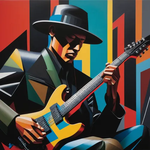 jazz guitarist,cavaquinho,guitar player,guitarist,musician,blues and jazz singer,itinerant musician,musicians,charango,rhythm blues,slide guitar,painted guitar,the guitar,classical guitar,street musician,guitar,concert guitar,acoustic-electric guitar,wpap,man with saxophone,Art,Artistic Painting,Artistic Painting 34