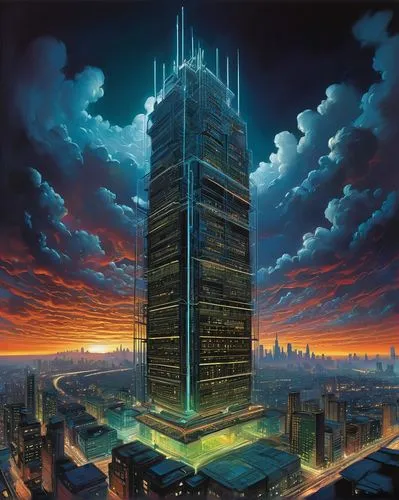 skyscraper,the skyscraper,skyscraping,skycraper,supertall,skyscraper town,skyscrapers,stalin skyscraper,megacorporation,pc tower,hypermodern,kimmelman,ctbuh,cybercity,barad,1 wtc,burj,high-rise building,skyterra,sky city,Conceptual Art,Oil color,Oil Color 04