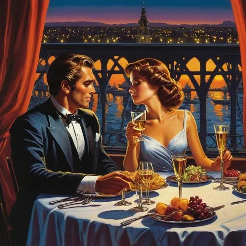 vettriano,romantic dinner,struzan,hildebrandt,romantic night,romantic scene,romantique,amants,dinner for two,breakfast at tiffany's,romantic portrait,paris cafe,mcquarrie,romancing,soir,bistrot,ristorante,romantica,honeymoon,french valentine,Illustration,Retro,Retro 14