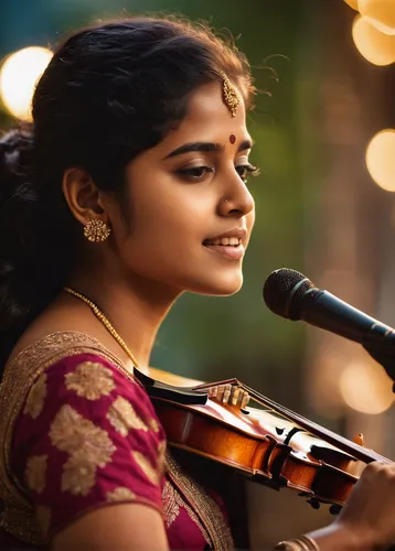 Compose a poignant drama where Ashika Ranganath, an aspiring musician, overcomes obstacles to achieve her dreams.,veena,saraswati veena,woman playing violin,folk music,violin woman,musically,kamini,ka