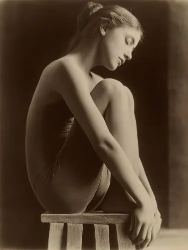 Pour her sweet open eyes,a young woman is posing on a stool,ziegfeld,vintage female portrait,horst,ambrotype,yakimova,weilerstein,Photography,Black and white photography,Black and White Photography 15