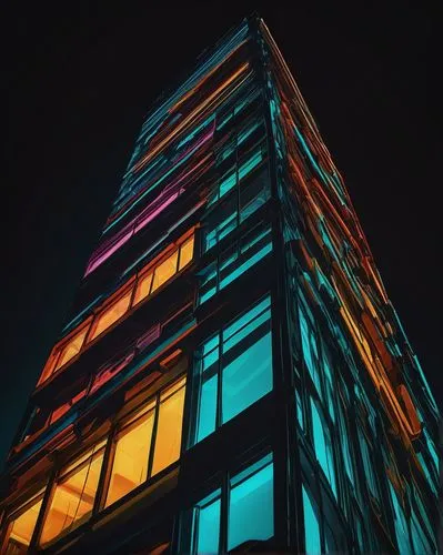 colorful facade,tetris,colored lights,escala,colorful light,hypermodern,colorful glass,glass building,electric tower,residential tower,multistorey,skyscraper,the energy tower,apartment block,pc tower,apartment building,high rise building,high-rise building,edificio,rgb,Art,Artistic Painting,Artistic Painting 51