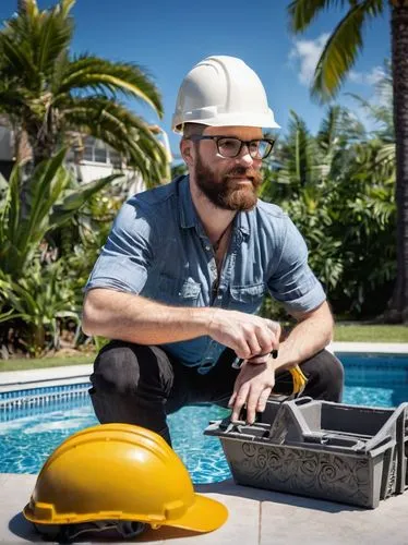 Modern architect, male, 35yo, glasses, messy brown hair, beard, yellow hard hat, blueprints, measuring tape, tool belt, construction site, sunny day, blue sky, few clouds, building structure, half-fin