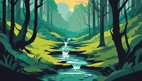 Describe a mysterious cracked stream hidden deep within a mystical forest.,mountain stream,streams,forests,the forests,travel poster,swampy landscape,forest background,forest landscape,the brook,the f