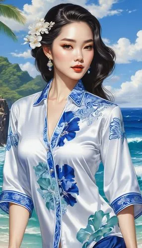 beach background,cheongsam,diaochan,oriental painting,ocean background,landscape background,Photography,Fashion Photography,Fashion Photography 02