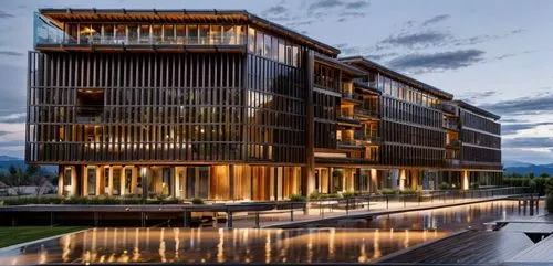 dusk lighting , landscape on terrace, active street,eco hotel,luxury hotel,rwanda,glass facade,modern architecture,wooden facade,oria hotel,hyatt hotel,hotel complex,medellin,bulding,golf hotel,whistl