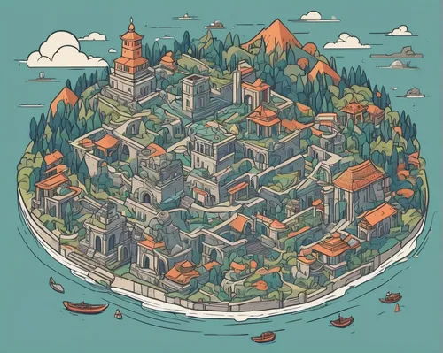 escher village,mountain settlement,skyscraper town,fantasy city,resort town,peninsula,mushroom island,aurora village,knight village,citadel,artificial islands,isometric,ancient city,bergen,mountain village,houses clipart,airbnb logo,villages,houses,the island,Illustration,Vector,Vector 06